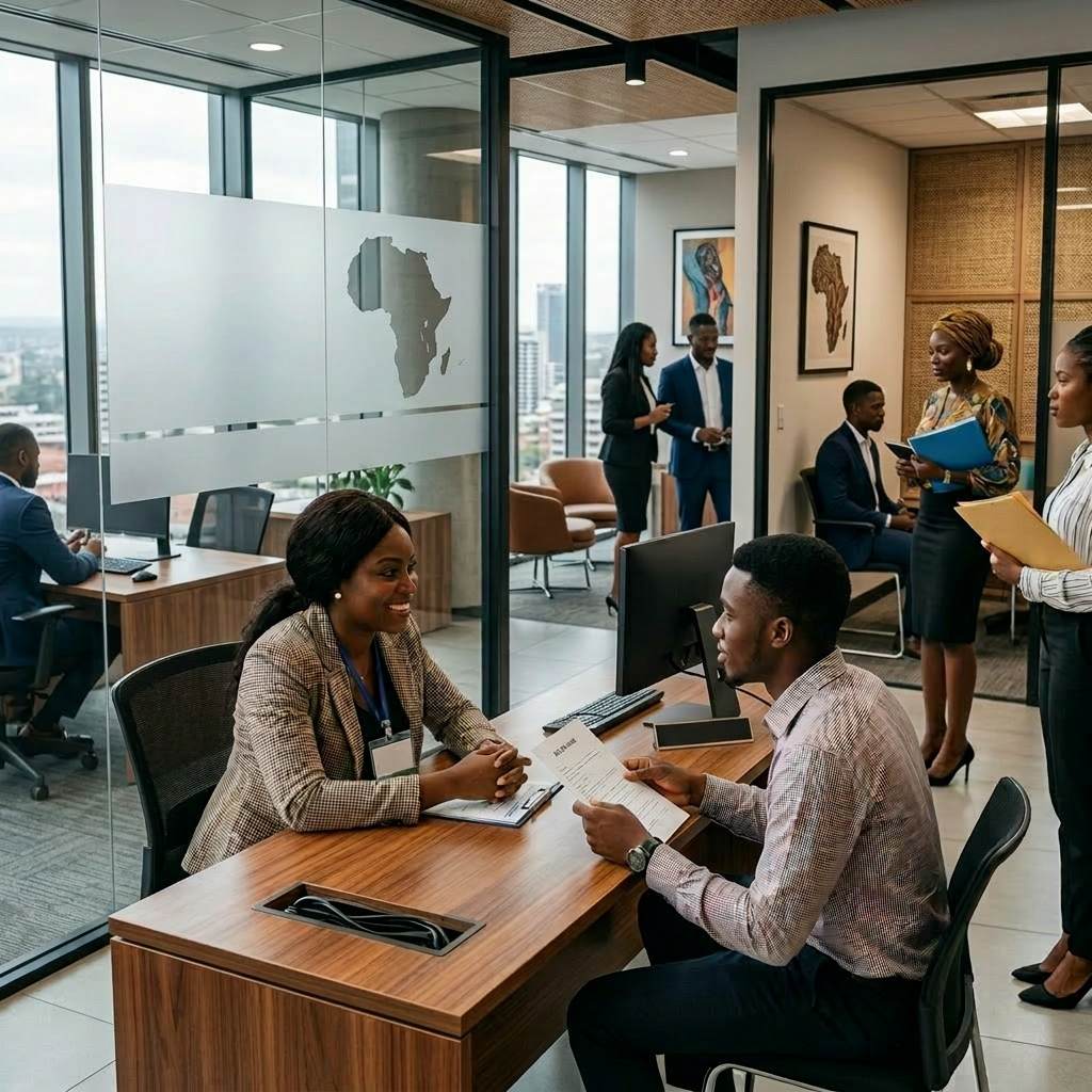 People attending a job fair with Kinetic Solutions hiring booths and registration desk